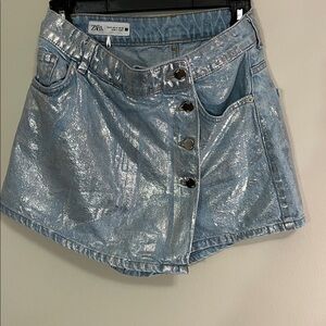 Zara Shiny Silver Denim Skirt